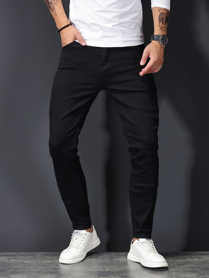 Mens Slim Fit Flex Denim Jeans - Ruggedly Distressed Streetwear with Comfortable Medium Stretch - Fashionable Casual Elegance