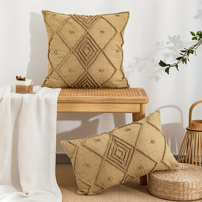 1pc Brown Checkered Throw Pillow Cover - Retro Simple Style Canvas Circle Velvet Craft for Living Room Sofa Bedroom Decor