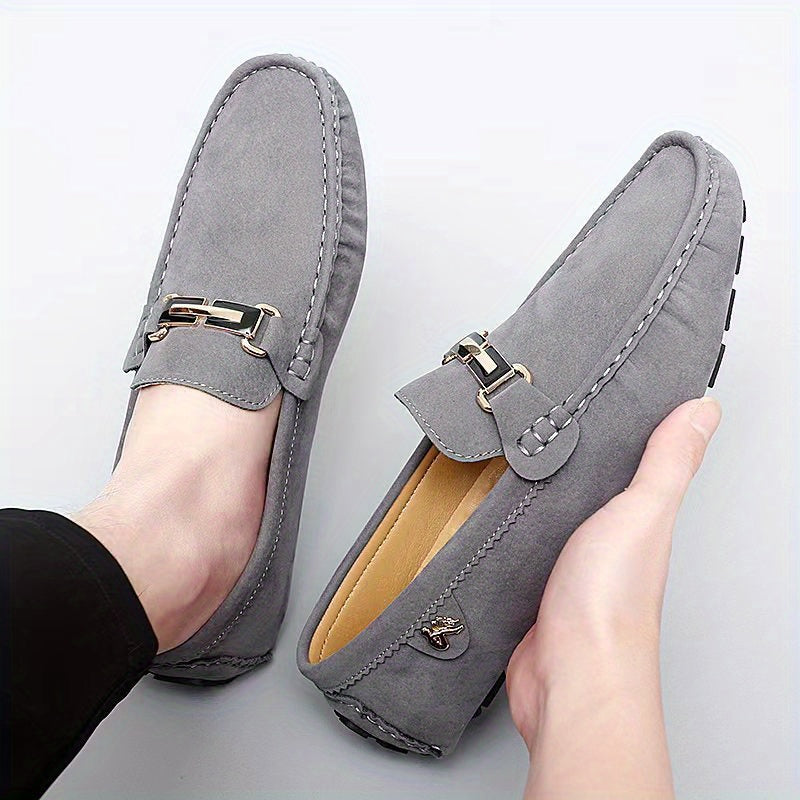 Men's Moccasin Loafer Shoes With Metallic Decor, Comfy Non-slip Slip On Shoes, Men's Shoes, Spring And Summer