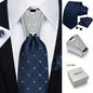 [For Business Silvery Necktie Set] Men's Necktie Silvery Ring & Handkerchief & Cufflinks Set For Business Accessories With Gift Box