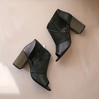 Chic Womens Cut-out Heel Sandals - Peep Toe, Side Zipper Closure, Stable Block Heel - Fashion-forward Stacked Look, Perfect for Stylish Outfits