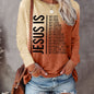 Jesus Print Crew Neck T-shirt, Casual Long Sleeve Top For Spring & Fall, Women's Clothing