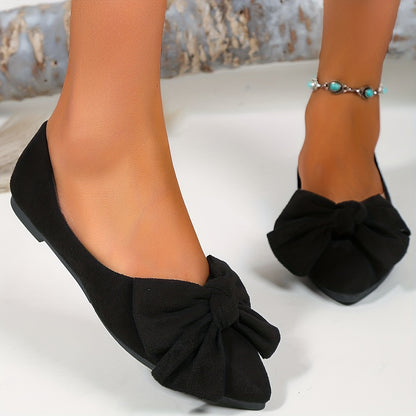 Lightweight Women's Elegant Point Toe Bowknot Decor Flat Shoes, Solid Color Dress Shoes