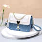 Geometric Embroidered Flap Square Bag - Chic Crossbody with Stylish Chain, Magnet Closure, and Bag Charm