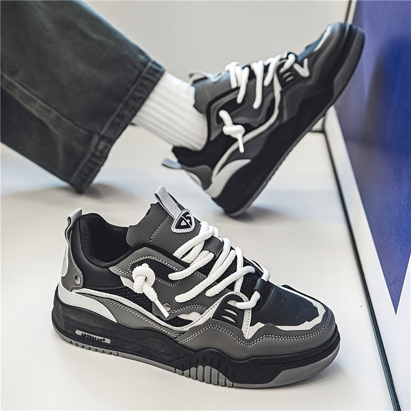 Mens Comfortable Chunky Lace-up Sneakers - Breathable Mesh Upper, High-Traction Grip, Perfect for Skateboarding