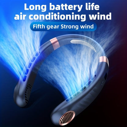 5-Speed Portable Neck Fan with Digital Display - Wearable, Rechargeable, and USB Charging - Perfect for Outdoor Activities, Travel, and Gift Giving