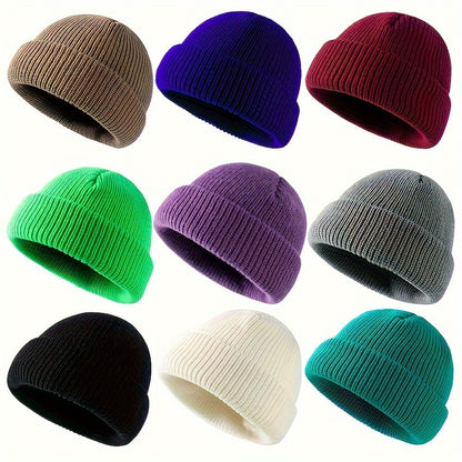 1pc Fashionable Cuffed Windproof Knit Dome Beanie Hat For Men And Women
