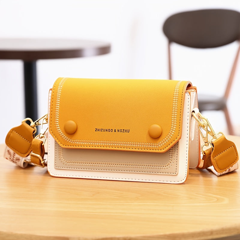 Vibrant Colorblock Square Bag - Stylish Stitch Detail Flap, Wide Comfortable Strap, Trendy Crossbody Design, Casual Shoulder Purse for Daily Use