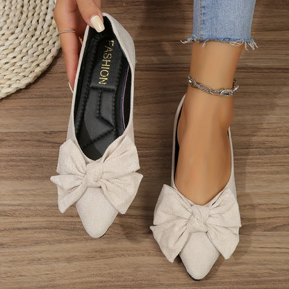 Lightweight Women's Elegant Point Toe Bowknot Decor Flat Shoes, Solid Color Dress Shoes