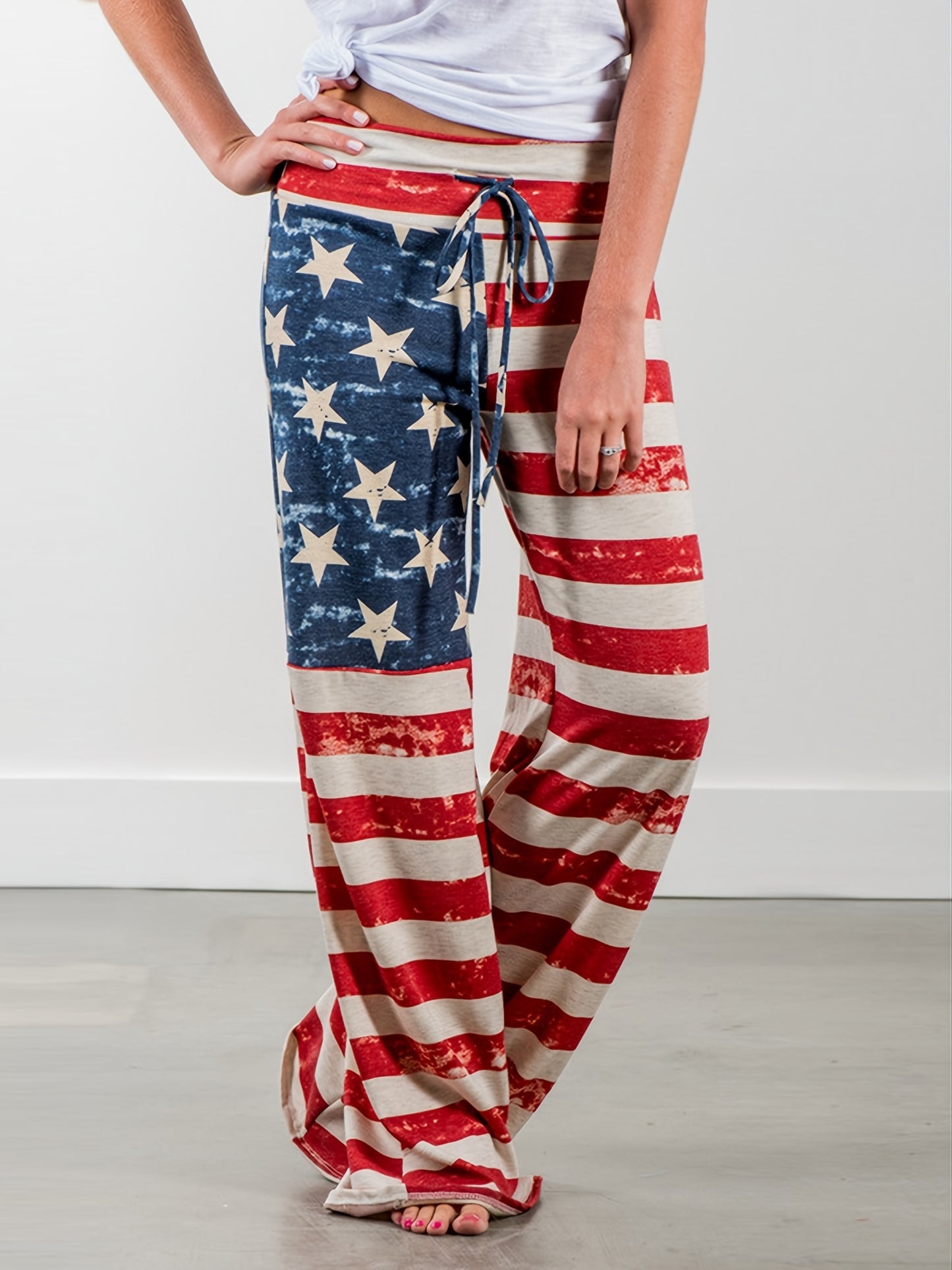 Plus Size Floral Print High Rise Drawstring Long Pants, Women's Plus Slight Stretch Loose Casual Pants