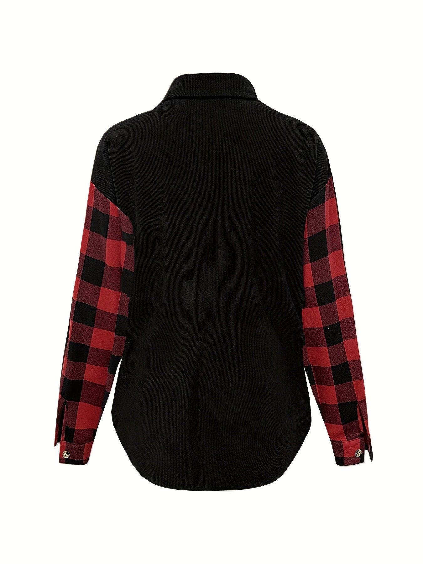 Plaid Print Splicing Shirt, Casual Button Front Long Sleeve Shirt, Women's Clothing