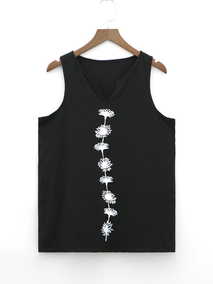 Chic Summertime Floral Tank Top – Breezy Sleeveless Notch Neck Design – Versatile Womens Fashion