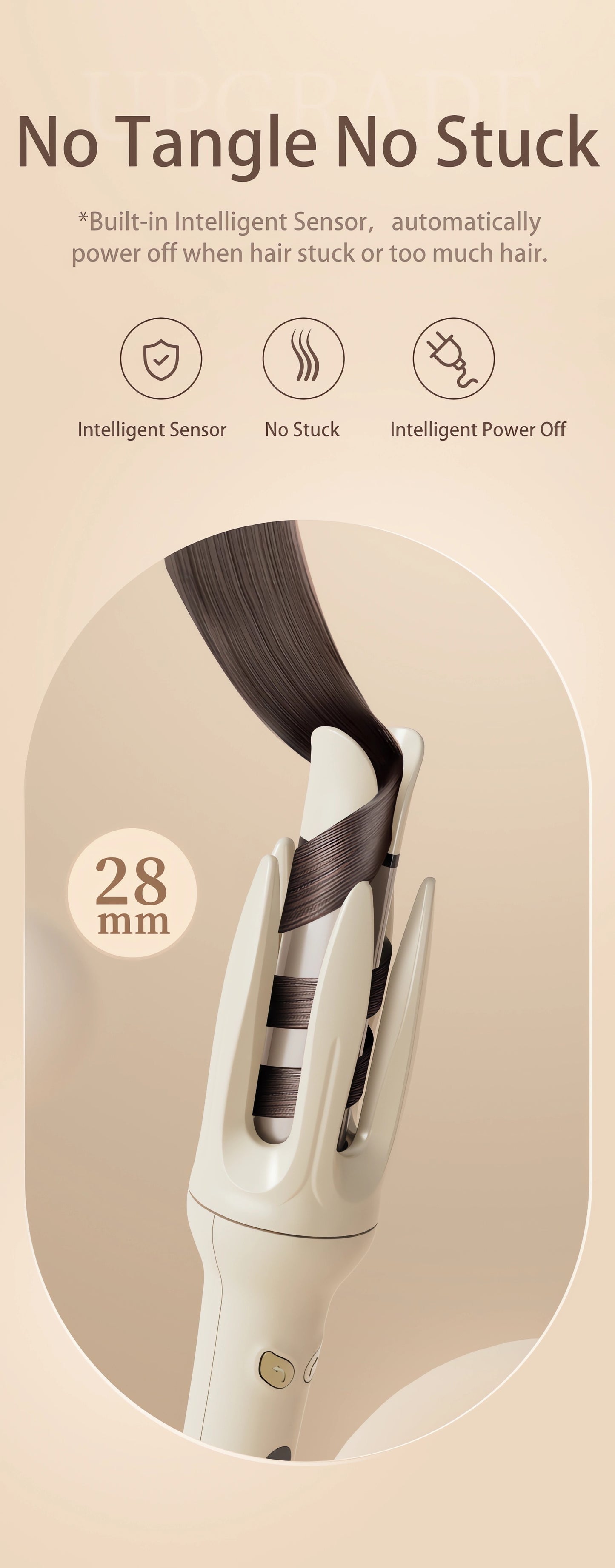 Genai Automatic Hair Curler: 28mm Barrel, 4 Temperature Settings, Negative Ion Generator, Intelligent Timer & Sensor, Auto Shut-Off for Safety