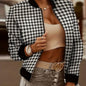 Houndstooth Print Bomber Jacket, Casual Zip Up Long Sleeve Outerwear, Women's Clothing