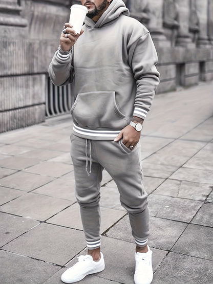 Men's Casual Sportswear Set - Solid Color Hoodie & Joggers, Polyester Blend, Pockets Included - Perfect for Fall/Winter, Jogging Pants