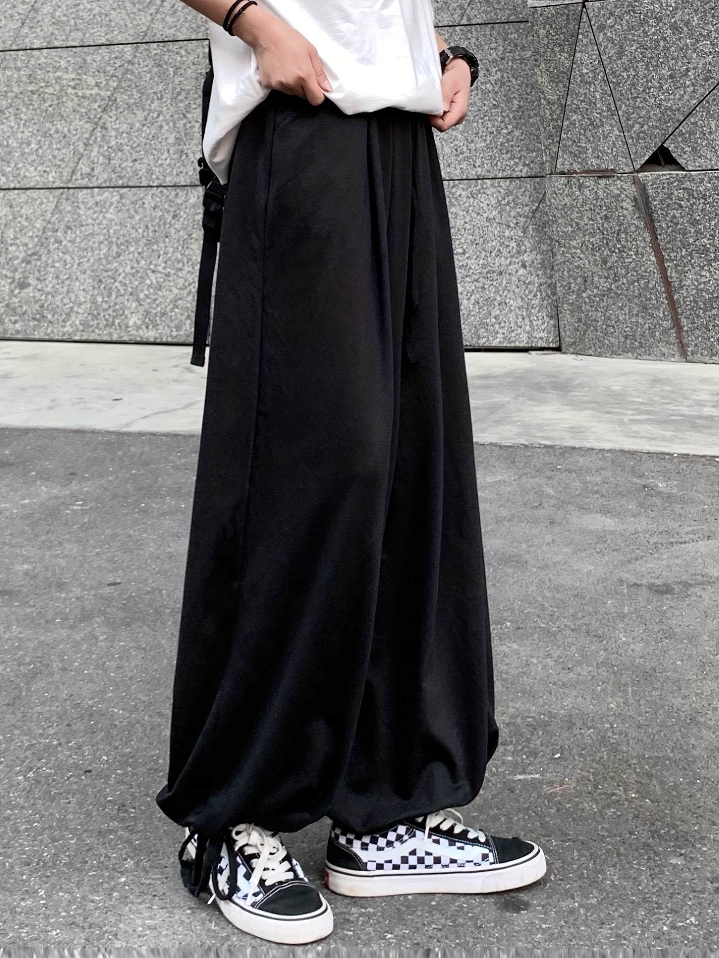 Solid Drawstring Baggy Pants, Casual Pocket Pants For Spring & Fall, Women's Clothing