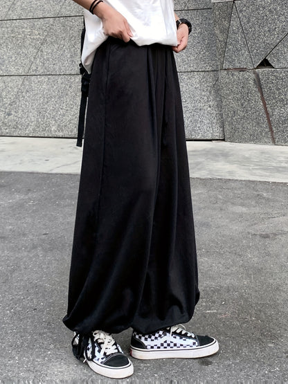 Solid Drawstring Baggy Pants, Casual Pocket Pants For Spring & Fall, Women's Clothing