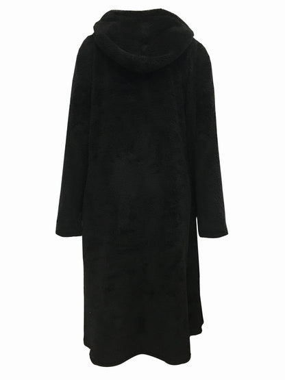 Long Sleeve Winter Warm Teddy Hooded Dress, Casual Women's Clothing