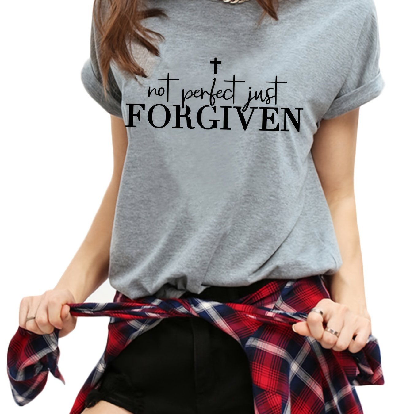 Women's Faith Print Short Sleeve Crew Neck Casual T-Shirt for Summer & Spring