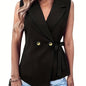 Plus Size Chic Blazer Vest - Solid Side Knot Design with Double Breast Buttons - Elegant, Asymmetric Hem & Slight Stretch for a Flattering Fit