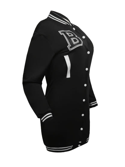 Womens Chic Letter Pattern Mini Dress - Versatile Button Front, Long Sleeve Slim Fit - Stylish Everyday Clothing