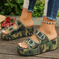 Stylish Womens Denim Platform Sandals - Square Open Toe, Buckle Strap, Slip-on, EVA Sole, Comfortable Strappy Back Slide Shoes for Summer Outdoor Activities