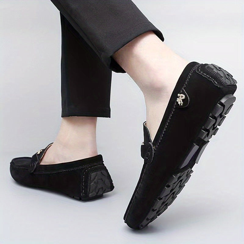 Men's Moccasin Loafer Shoes With Metallic Decor, Comfy Non-slip Slip On Shoes, Men's Shoes, Spring And Summer