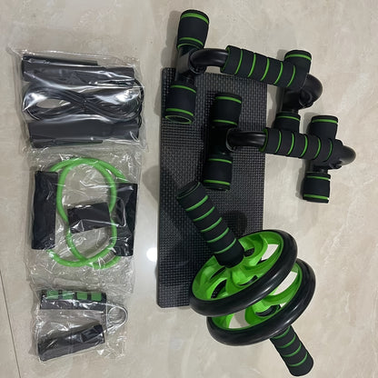 7pcs/set Complete Ab Workout Set With Push-up Stand, Ab Wheel, Mini Mat, Resistance Band, Jump Rope & Hand Gripper - Strengthen Core, Build Muscle, Burn Fat