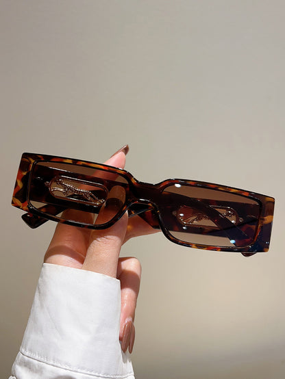 Chic Cheetah Print Rectangle Fashion Glasses with Gradient Lens - Lightweight PC Frame, Perfect for Summer Beach Parties & Outdoor Adventures