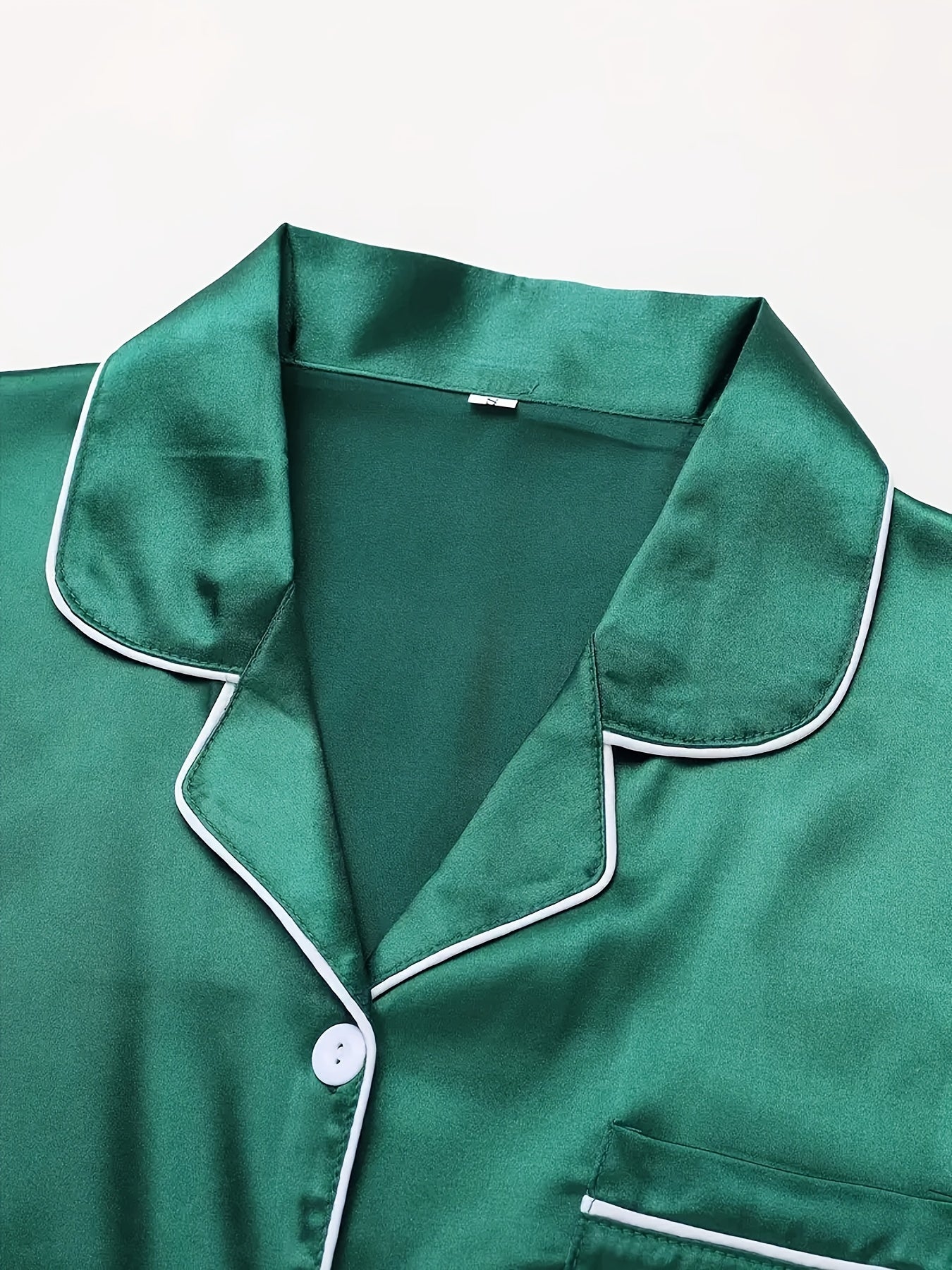 Solid Pajama Set, Long Sleeve Button Up Lapel Top & Pants Pj Set, Women's Sleepwear & Loungewear