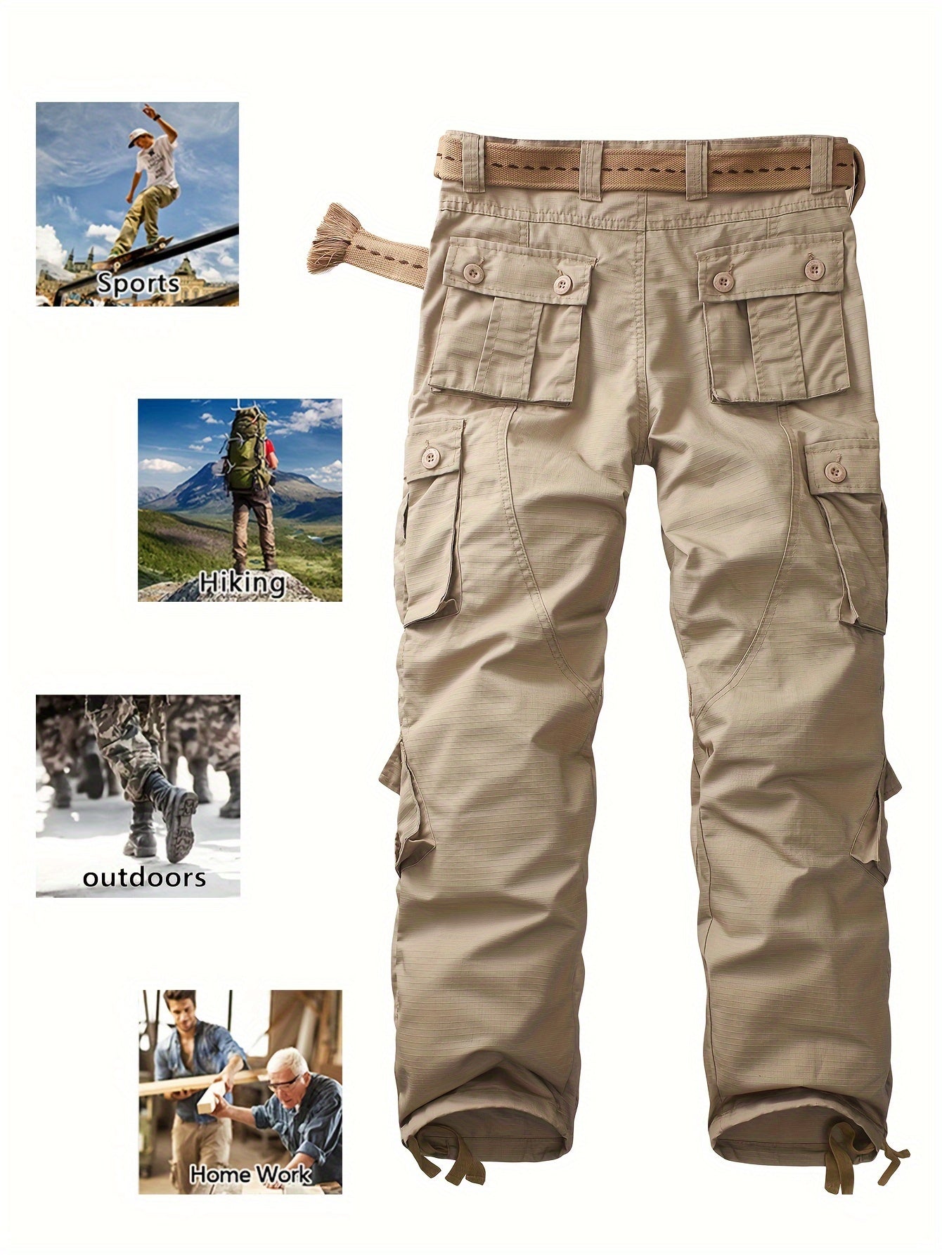 Relaxed Fit Multi-Pocket Cargo Pants for Men - Wear-Resistant, Tactical, Loose-Fitting, Comfortable, Durable, Versatile, and Practical - Ideal for Outdoor Activities, Hiking, Camping, and Travel