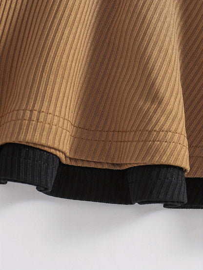 2 Sets Girl's Ribbed Outfit, Peplum Top & Pants Set, Casual Toddler Kid's Clothes For Spring Fall