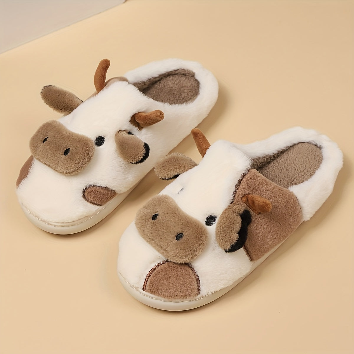 Cozy Cartoon Cow Slippers - Plush Lined Slip-Ons for Winter Warmth and Comfort