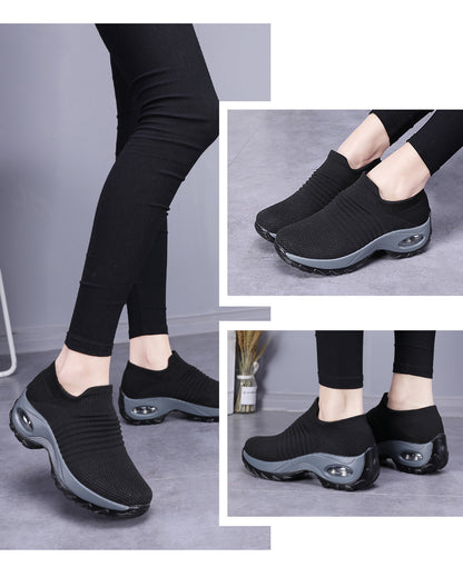 Women's Air Cushion Sole Sock Sneakers, Lightweight Knit Slip On Shoes, Breathable Running Shoes