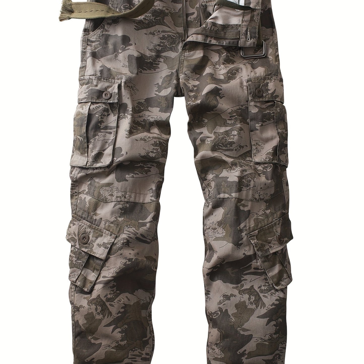 Mens Camo Cargo Pants - Stylish & Durable with Multi-Flap Pockets - Loose Fit Outdoor Work Pants for Hiphop Streetwear