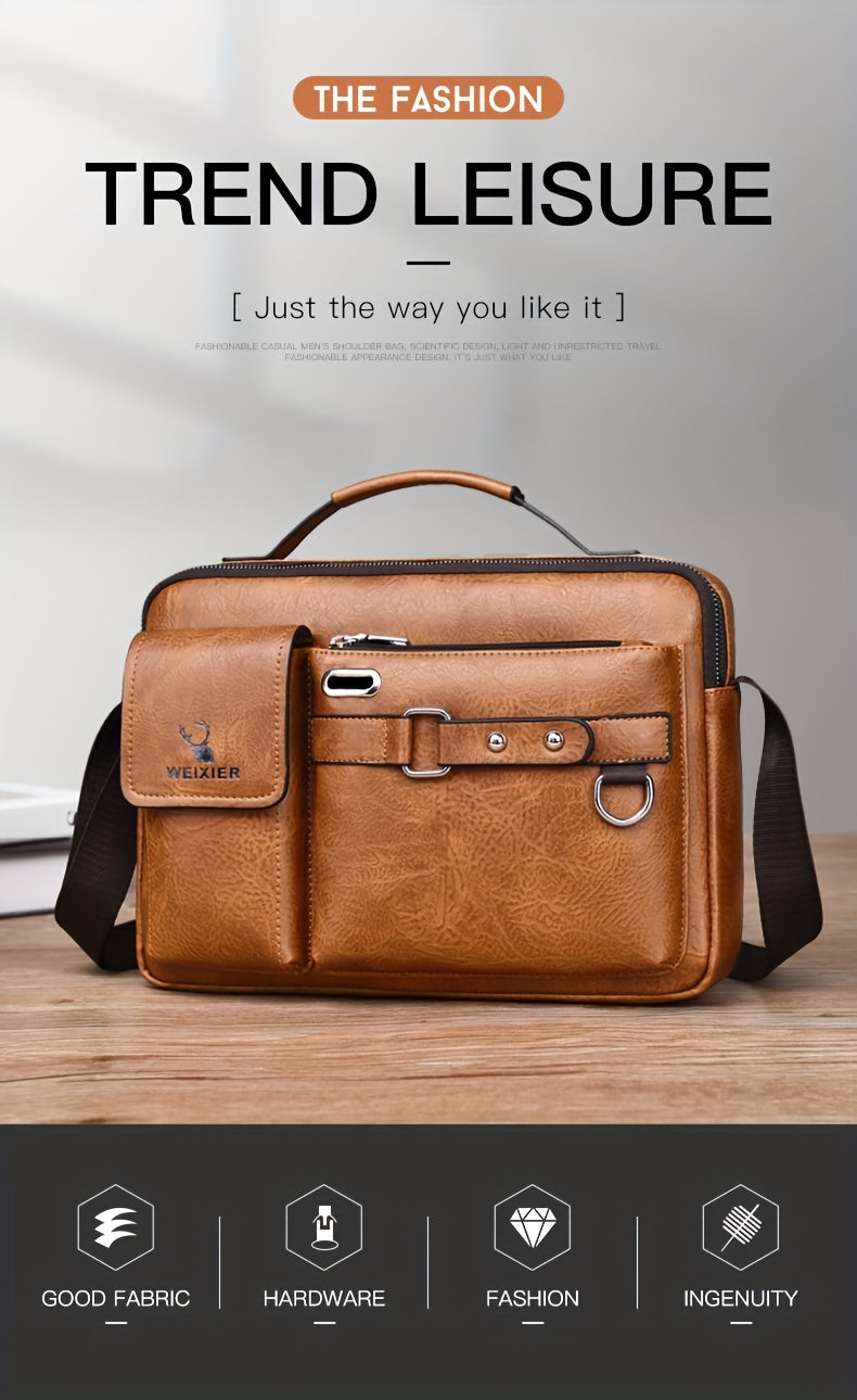 1/2pcs Men's Business Adjustable Strap Sling Bag, Casual PU Leather Shoulder Messenger Bag