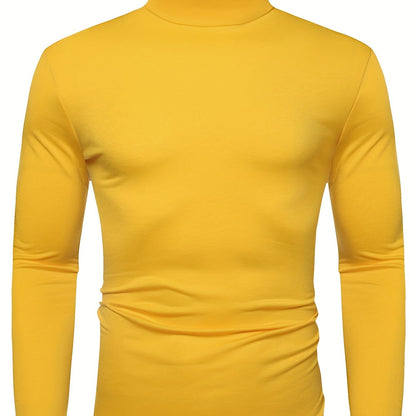 Long-Sleeved Multicolor Turtleneck Shirt for Men - Soft Medium Stretch Polyester Fabric, Regular Fit, High Neck Collar, Machine Washable, Perfect for Spring and Fall Seasons