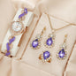 Elegant Rhinestone Quartz Women's Watch & Chic 4pc Jewelry Set - Shock-Resistant, Japanese Movement, Perfect Gift