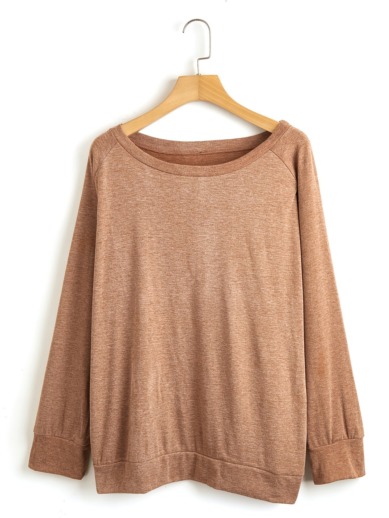 Solid Pullover Sweatshirt, Long Sleeve Crew Neck Sweatshirt, Casual Tops For Fall & Winter, Women's Clothing