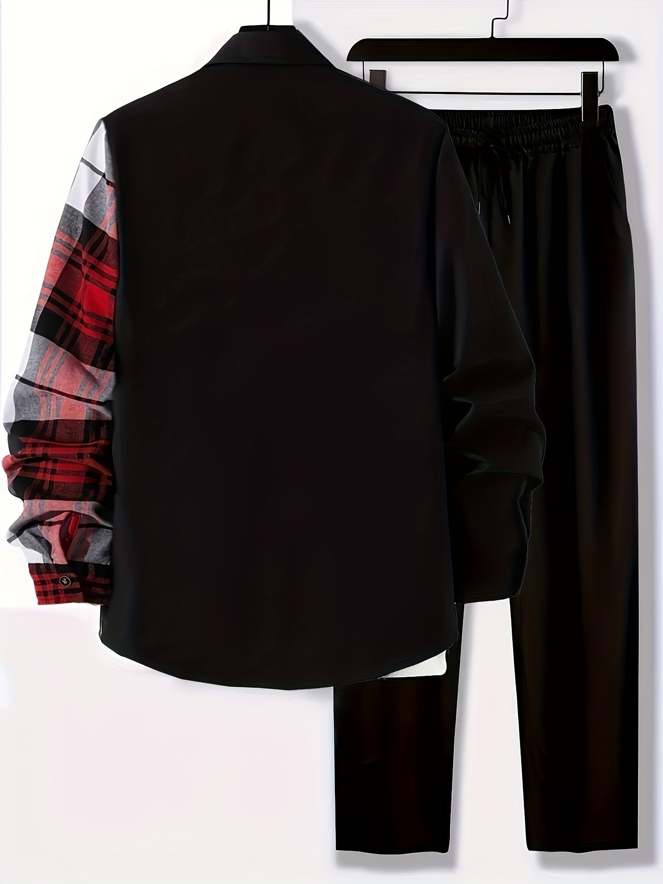 Plus Size Men's Plaid Shirt & Pants Set For Spring/autumn, Oversized Loose Fit 2Pcs Outfits For Workout/outdoor, Men's Clothing