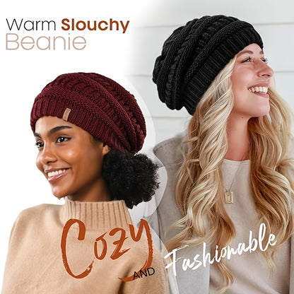 1pc Premium Winter Slouchy Beanie Hat - Soft Satin Lined, Chunky Cable Knit, Warm and Cozy, Ideal Gift for Men, Perfect for Cold Weather, Outdoor Activities, and Casual Daily Wear