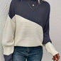 Color Block Loose Pullover Sweater, Elegant Long Sleeve Drop Shoulder Sweater, Women's Clothing