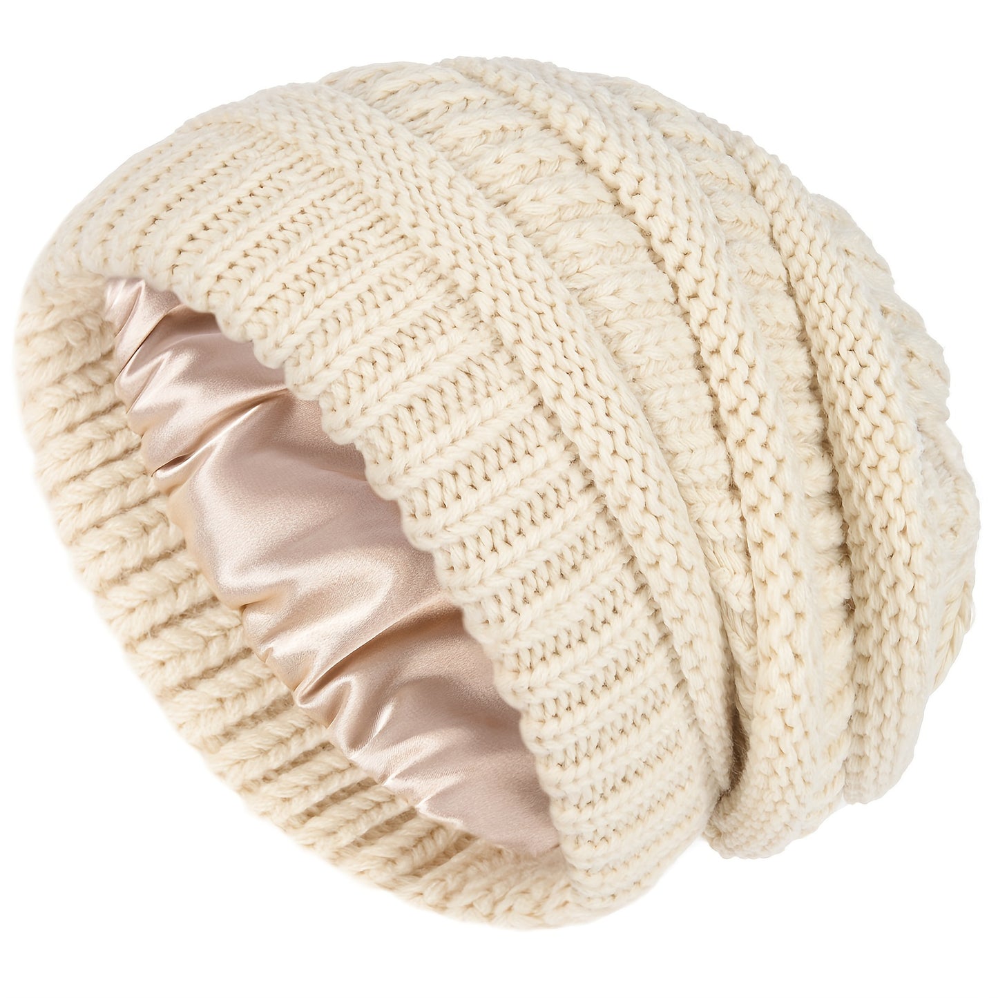 1pc Premium Winter Slouchy Beanie Hat - Soft Satin Lined, Chunky Cable Knit, Warm and Cozy, Ideal Gift for Men, Perfect for Cold Weather, Outdoor Activities, and Casual Daily Wear