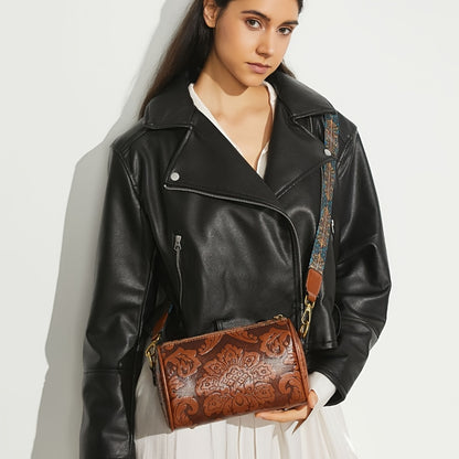 Boho-Chic Floral Embossed Crossbody & Shoulder Bag for Women | Elegant Retro Charm with Secure Zipper Closure, Perfect for Every Occasion