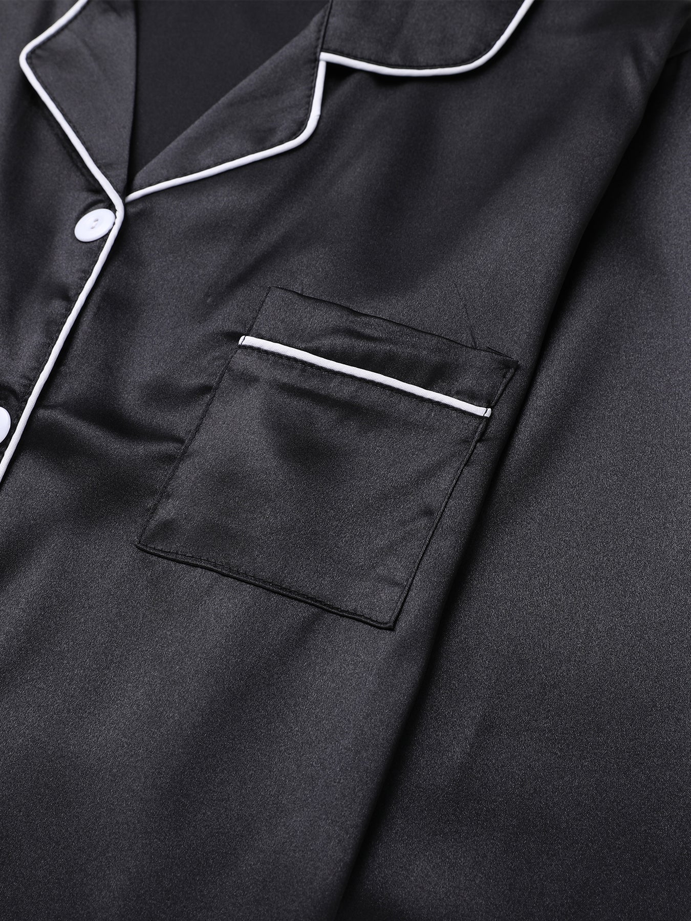 Solid Pajama Set, Long Sleeve Button Up Lapel Top & Pants Pj Set, Women's Sleepwear & Loungewear