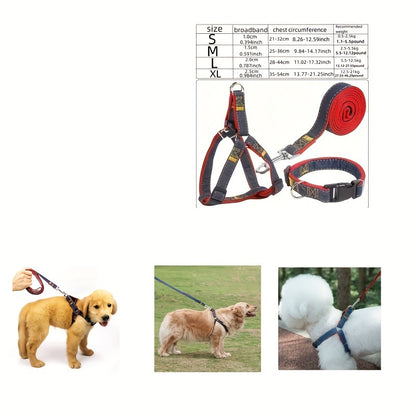 [Small to Large Adjustable Harness] Denim Dog Harness and Leash Set - Adjustable, Comfort Fit for Small to Large Breeds - Durable Polyester Material, Pulling Rope, Teddy