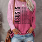 Jesus Print Crew Neck T-shirt, Casual Long Sleeve Top For Spring & Fall, Women's Clothing