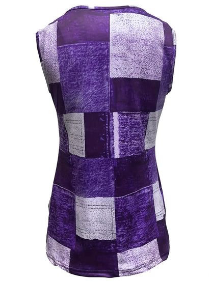 Trendy Colorblock Tank Top - Fashion Patchwork Print, Sleeveless Casual Style - Womens Summer Must-Have Clothing for Sunny Days