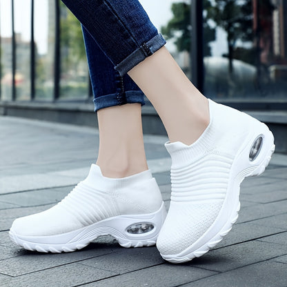 Women's Air Cushion Sole Sock Sneakers, Lightweight Knit Slip On Shoes, Breathable Running Shoes