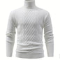 Turtle Neck Knitted Cable Sweater, Men's Casual Warm Solid High Stretch Pullover Sweater For Fall Winter